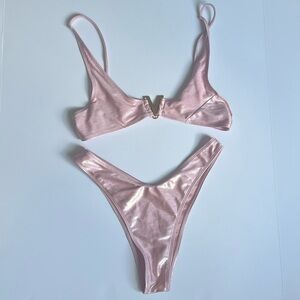 Pink Metallic Bikini Set